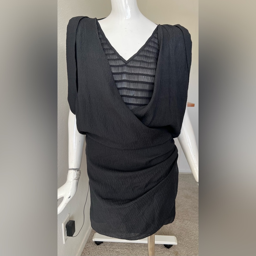 Leon Max Limited Edition Black 100% silk dress, sheer slip attached XS